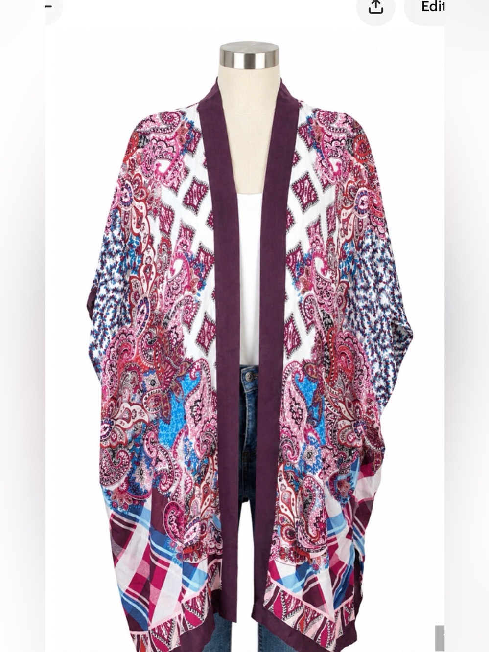 NEW CHICO'S PATCHWORK PATCH PAISLEY PLAID MIXED PRINT RAUNA WRAP TOP SIZE L/XL